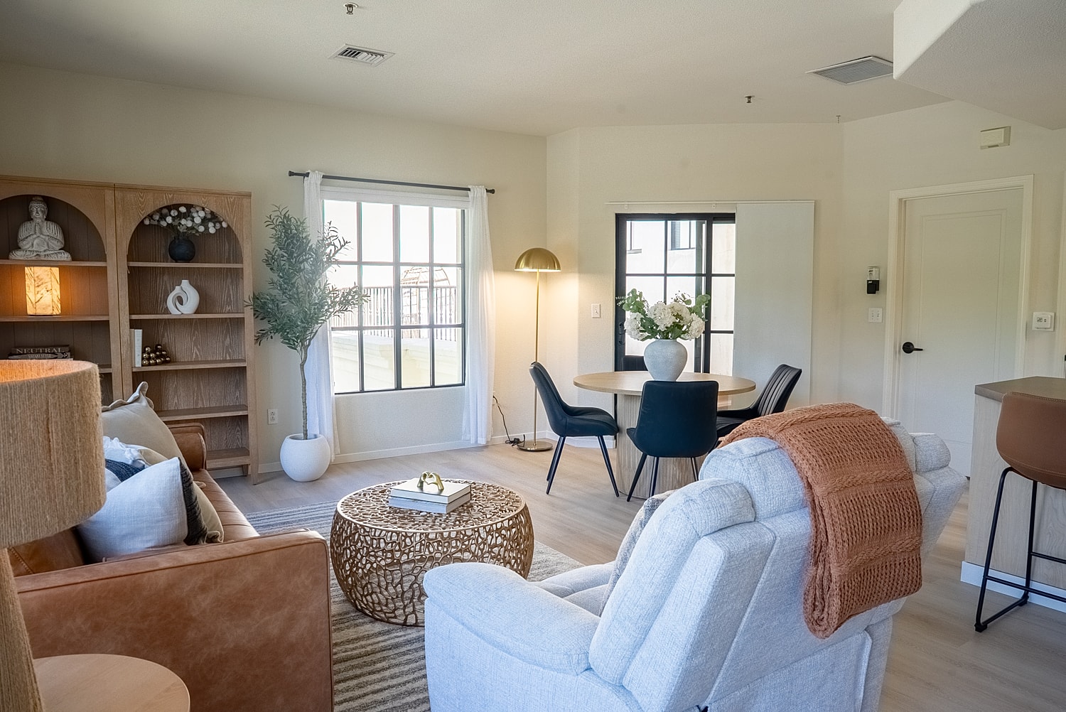 Modern living room with stylish decor and furniture.