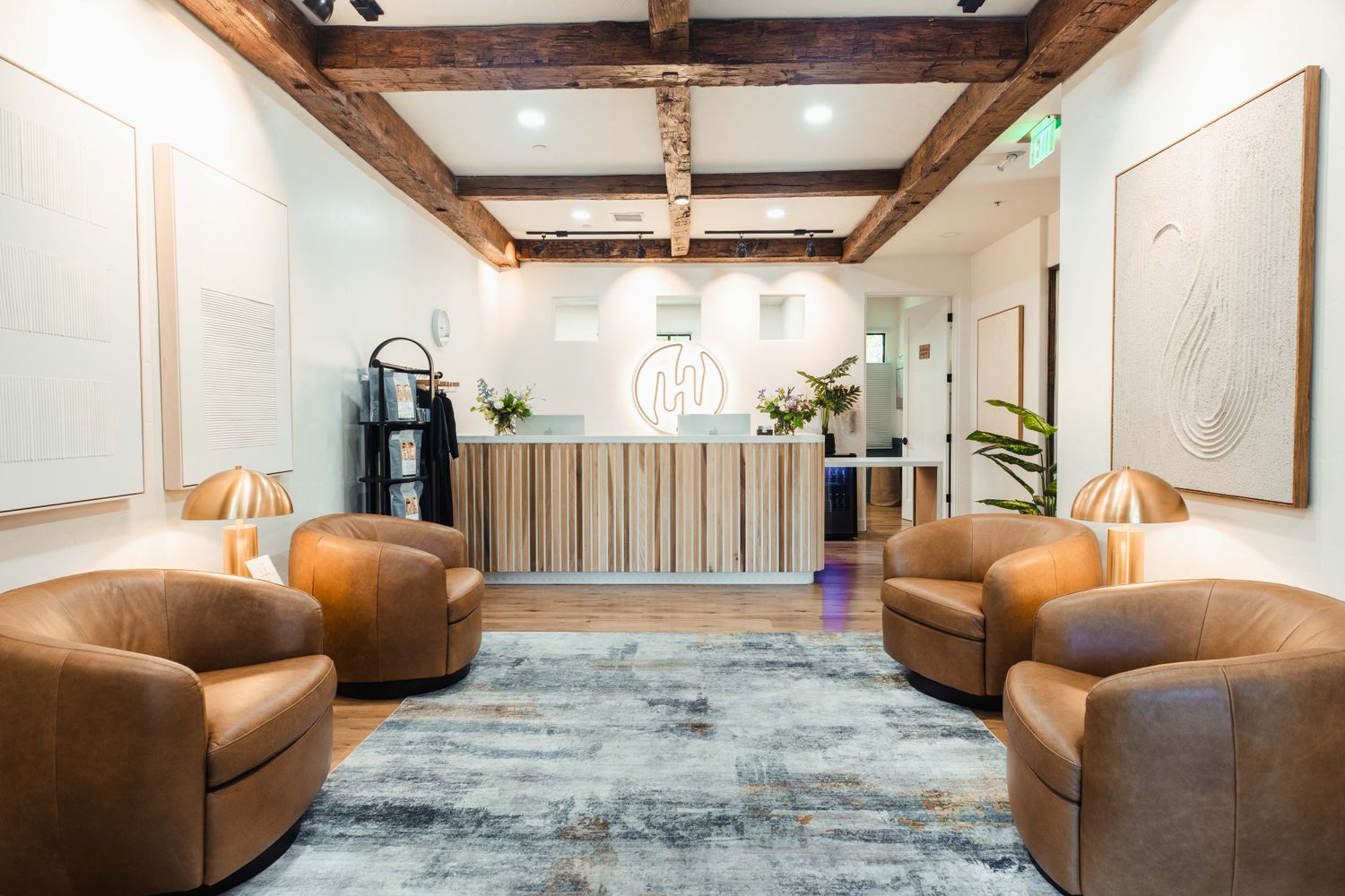 Modern reception area with comfortable seating.